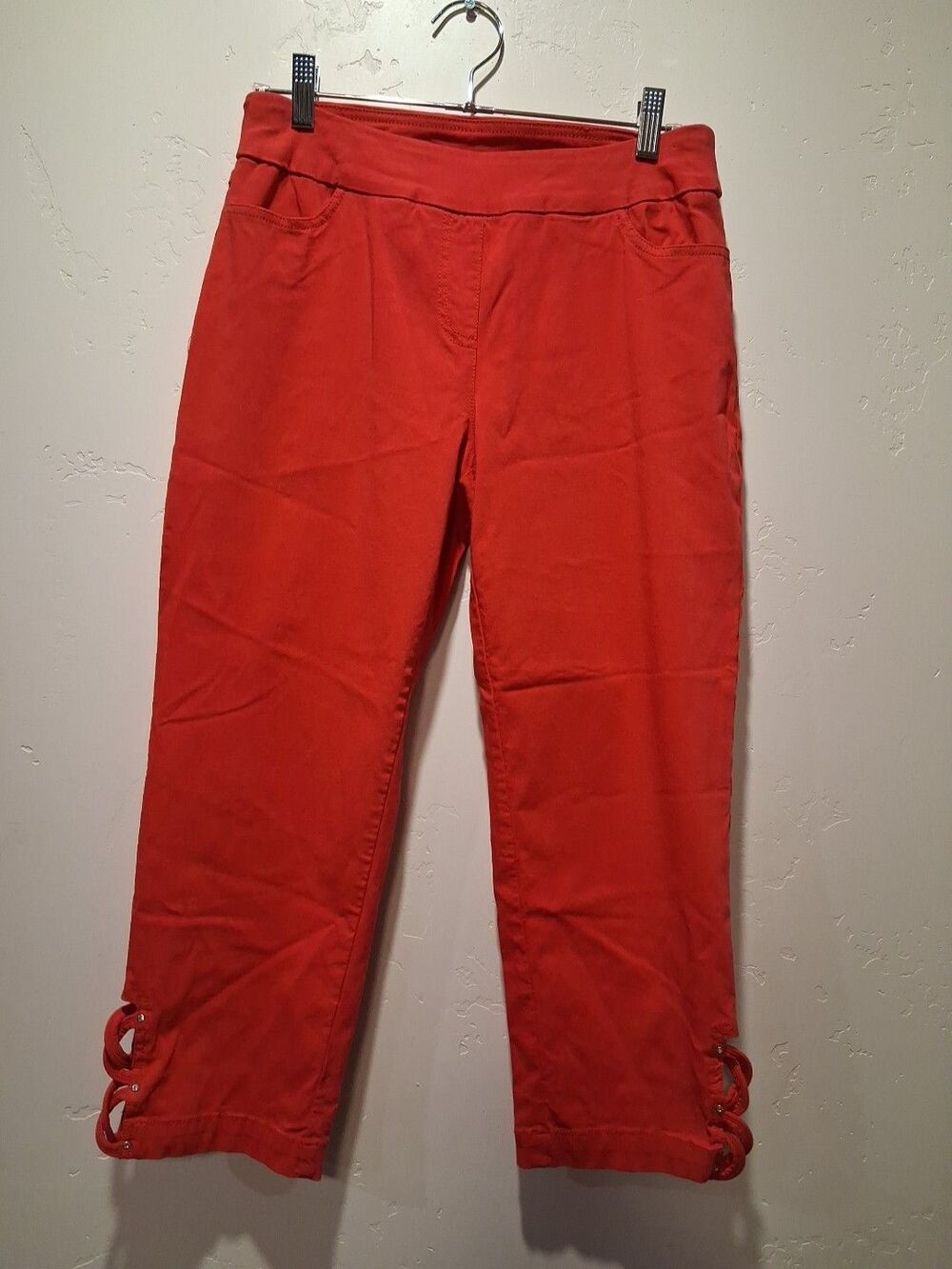 Slim Sation Womens Pants Size 8 Fuscia Stretch Pull On Ankle Lattice Embellished